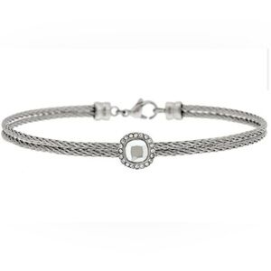 💥Steel by Design Stainless Steel Cushion Crystal Cable Bracelet, 8"  QVC💥 NIB